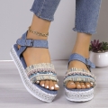 Russell & Bromley new style Women's Ethnic-Style Denim Sandals: A Summer Staple with Fashionable Tassels and Thick Hemp Rope Sole