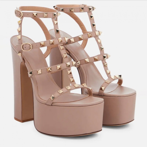 Russell & Bromley new style Rivets Round Toe Strap Waterproof Platform Super High Sandals - Elevating Your Style with European Elegance